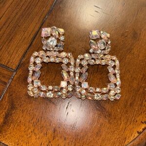 Unbranded Iridescent Pink Crystal Square Drop Earrings